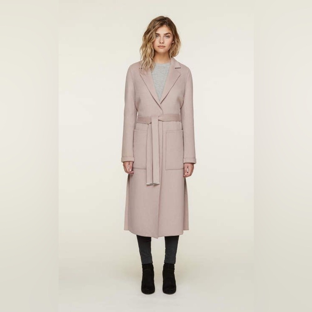 SOIA & KYO 100% Wool Winter Maxi Trench Coat Dusky Pink Cream Beige - Small